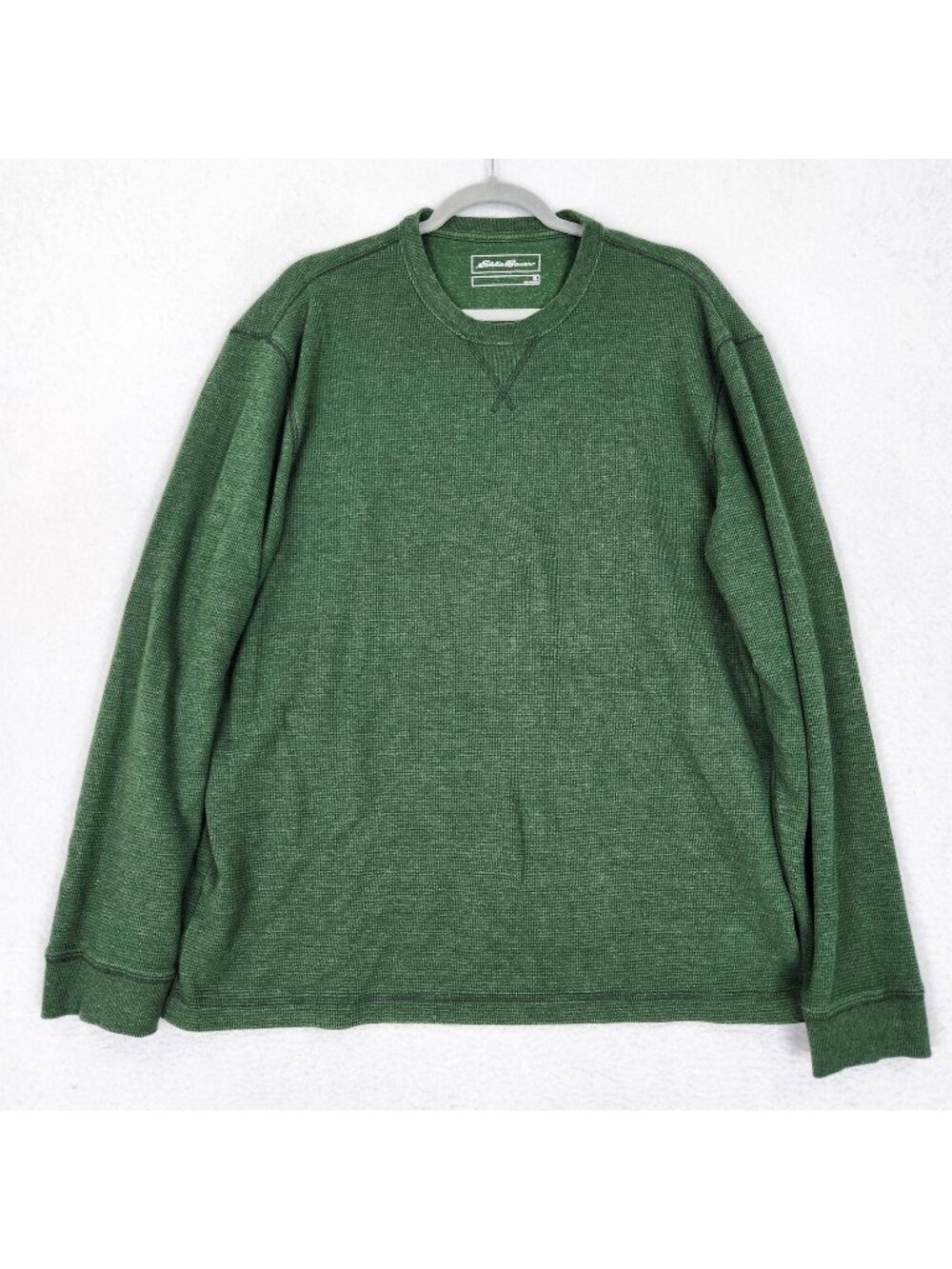 Eddie Bauer Sweater Mens XL Green Thermal Waffle Knit Crewneck Pullover Casual